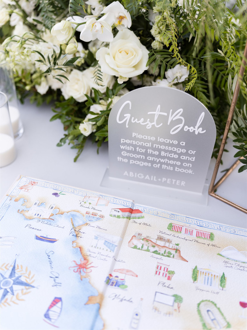 A unique Mykonos wedding Guestbook for guests to write their wishes for the couple